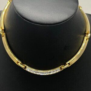Rhinestone Link Choker Collar Necklace Gold Tone 16 Inches